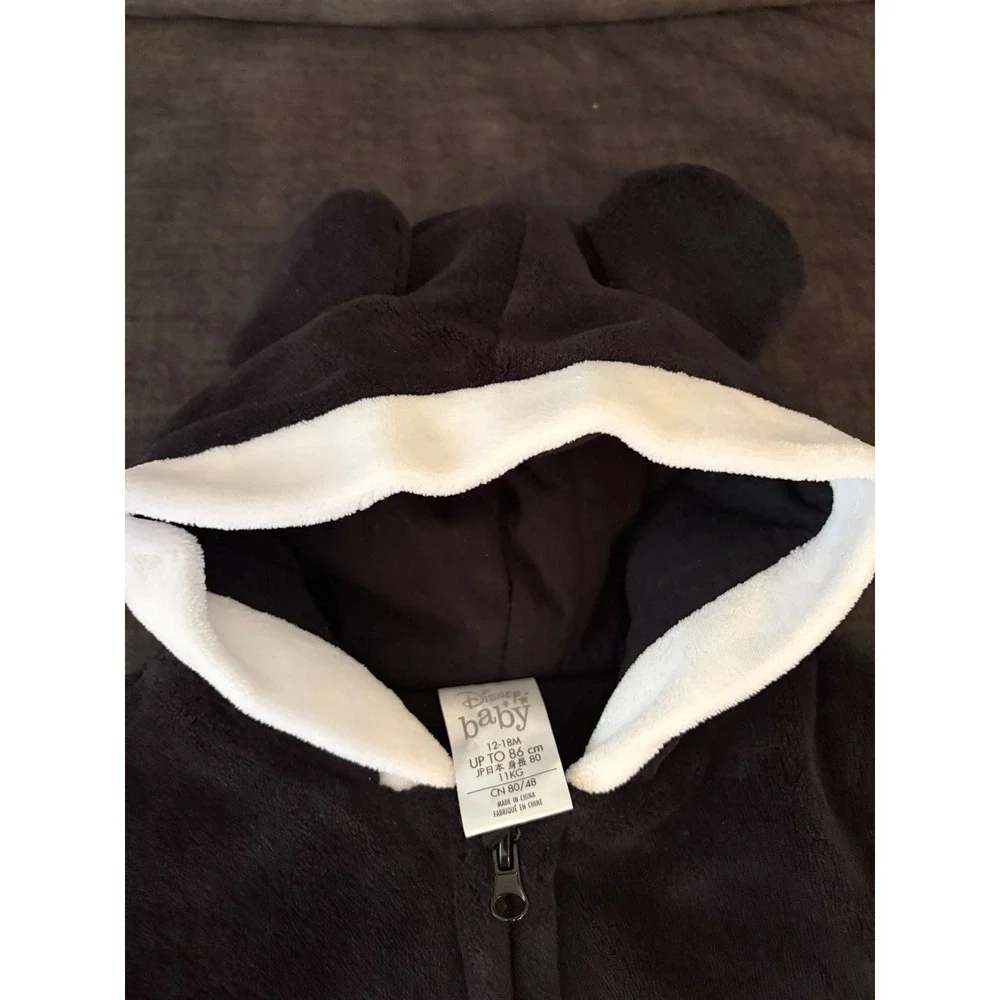 Disney Baby Mickey Mouse Plush Hooded Costume Coverall 12-18M Black Red New